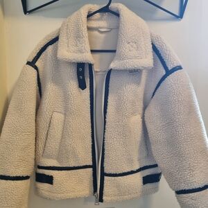 Cream Sherpa Winter Jacket with Black Accents